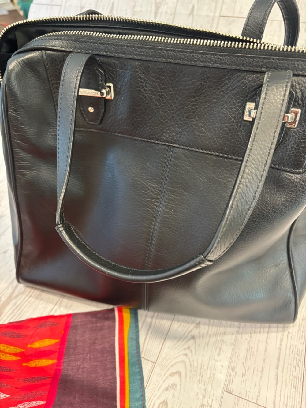 Coach Black Leather Tote with Silver Hardware - Picture 11 of 15